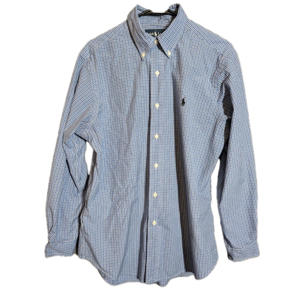 Ralph Lauren Classic‎ Fit Y2K Era Ivy Style Blue Check Shirt 15.5 M Preppy